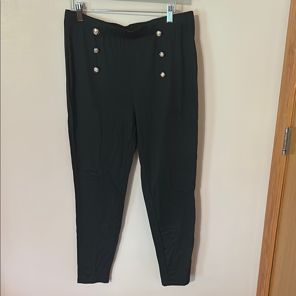 Black High-Waisted Pants with Silver Button Accents size 1XL
